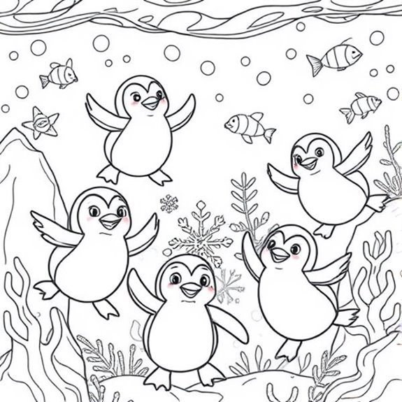 Penguins Exploring Underwater Realms Coloring Pages Penguins Exploring Underwater Realms Coloring Pages