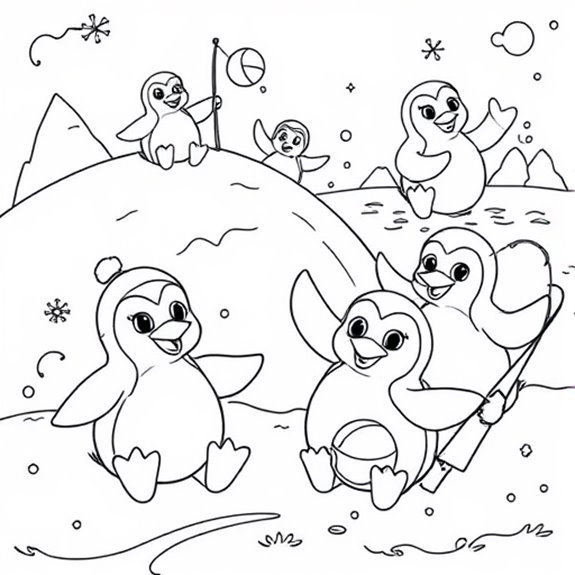 Penguins Frolicking In Snow Coloring Pages Penguins Frolicking In Snow Coloring Pages