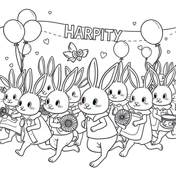 Playful Bunnies Marching Joyfully Coloring Pages Playful Bunnies Marching Joyfully Coloring Pages