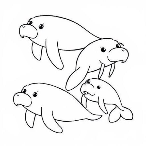 Playful Cartoon Manatee Character Coloring Pages Playful Cartoon Manatee Character Coloring Pages