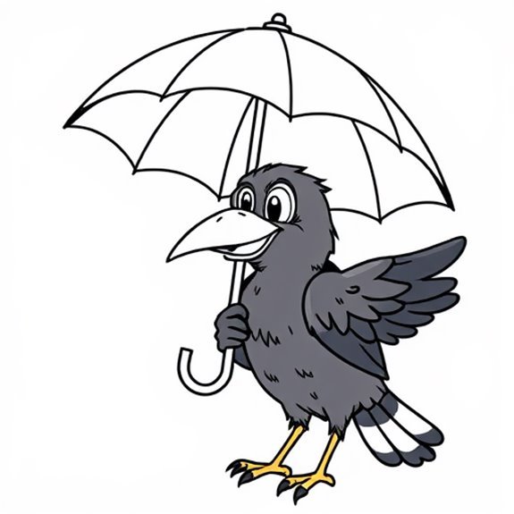 Playful Crow Holding Umbrella Coloring Pages Playful Crow Holding Umbrella Coloring Pages