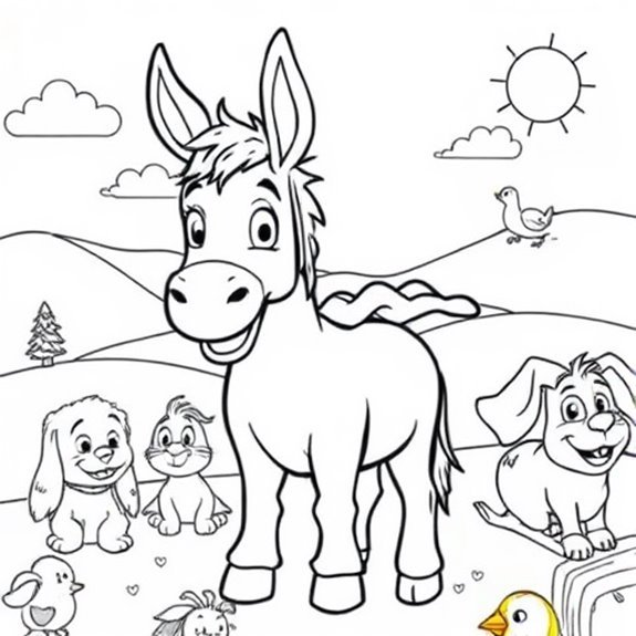 Playful Donkey With Friends Coloring Pages Playful Donkey With Friends Coloring Pages