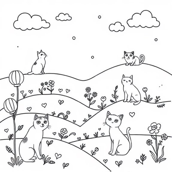 Playful Feline Fantasy Scenery Coloring Pages Playful Feline Fantasy Scenery Coloring Pages