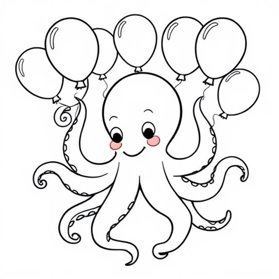 Playful Octopus Holding Balloons Coloring Pages Playful Octopus Holding Balloons Coloring Pages