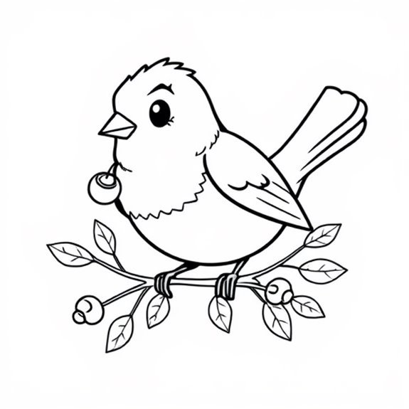 Robin Perched With Berry Coloring Pages Robin Perched With Berry Coloring Pages