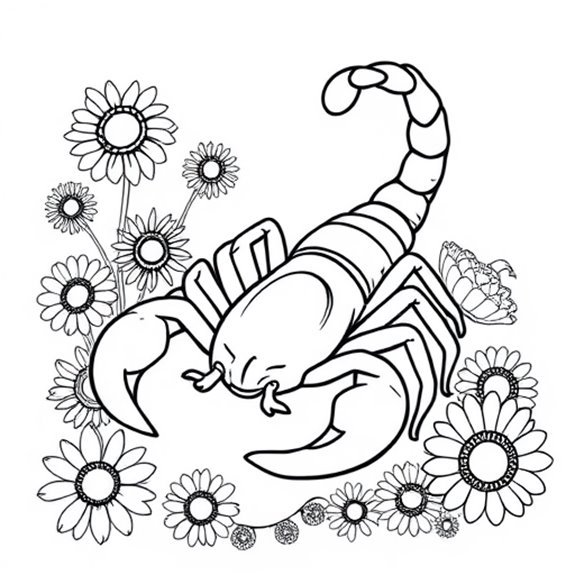 Scorpion Surrounded By Flowers Coloring Pages Scorpion Surrounded By Flowers Coloring Pages