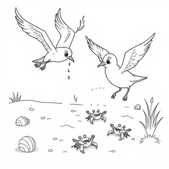 Seagull Hunts For Crabs Coloring Pages Seagull Hunts For Crabs Coloring Pages