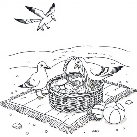 Seagulls Join Beach Picnic Coloring Pages Seagulls Join Beach Picnic Coloring Pages