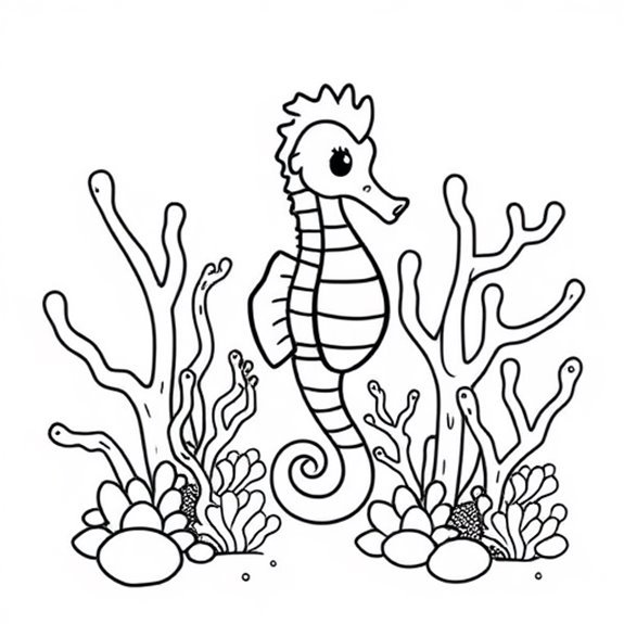 Seahorse Swimming Among Coral Coloring Pages Seahorse Swimming Among Coral Coloring Pages