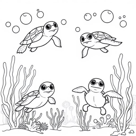 Turtle Explores Underwater World Coloring Pages Turtle Explores Underwater World Coloring Pages