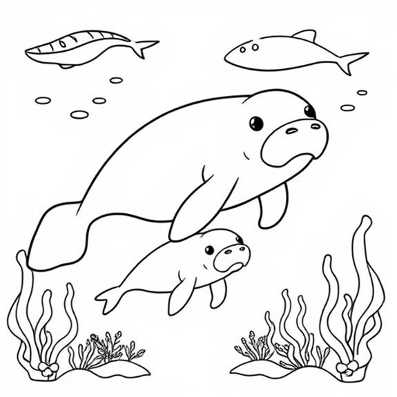 Underwater Manatee Family Scene Coloring Pages Underwater Manatee Family Scene Coloring Pages