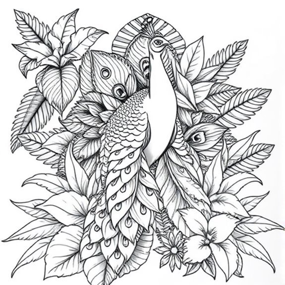 Vibrant Feathers And Foliage Coloring Pages Vibrant Feathers And Foliage Coloring Pages
