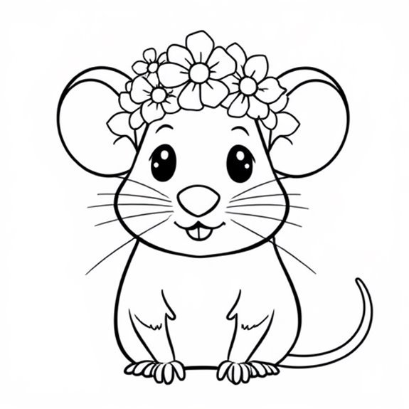 Whimsical Rodent Wearing Flowers Coloring Pages Whimsical Rodent Wearing Flowers Coloring Pages