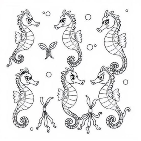 Whimsical Seahorse Personalities Emerge Coloring Pages Whimsical Seahorse Personalities Emerge Coloring Pages