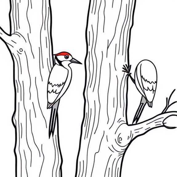 Woodpeckers Pecking Tree Trunks Coloring Pages Woodpeckers Pecking Tree Trunks Coloring Pages